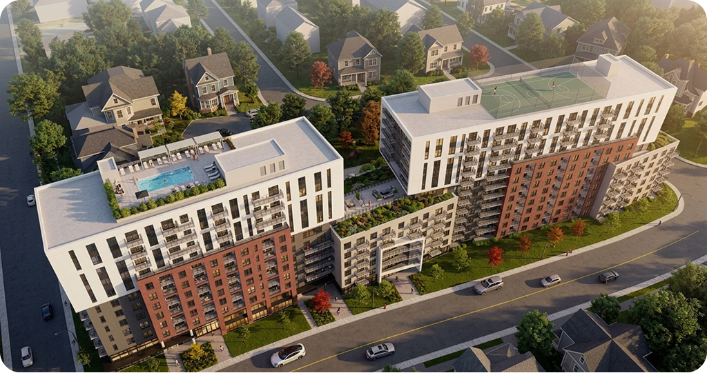 Vue aérienne du complexe immobilier Ello